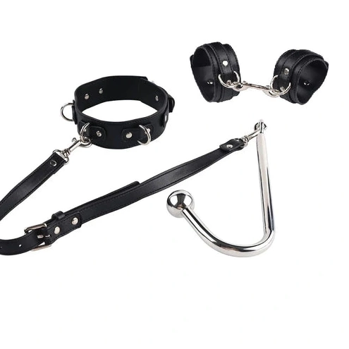 5334 Anal Hook with and Beaded Collar Cuffs Elegant 1001